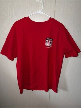 Red Short Sleeve Crewneck T-Shirt with Chest Emblem